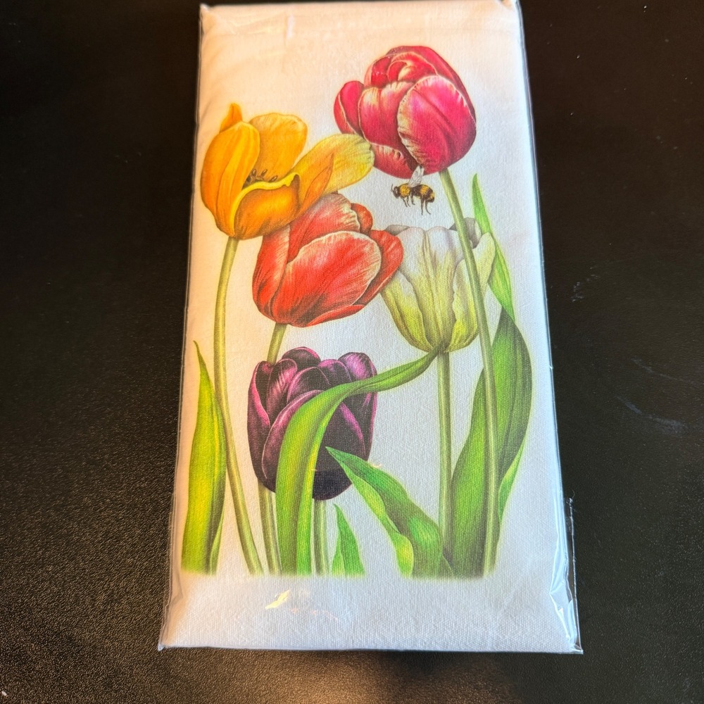Mary Lake-Thompson Flour Sack Kitchen Towel 30x30 White New Floral Tulips Cotton